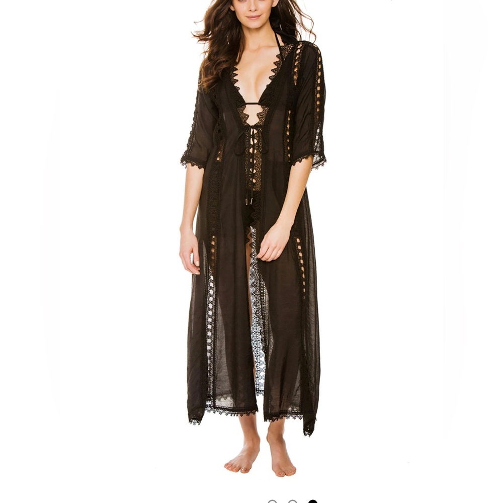 Elan Crochet Long Cover Kimono